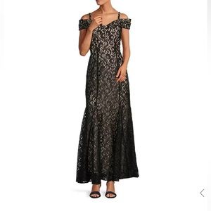 R&M Richards Black & Nude Lace Off Shoulder Gown Sz 12 Currently at Dillard’s